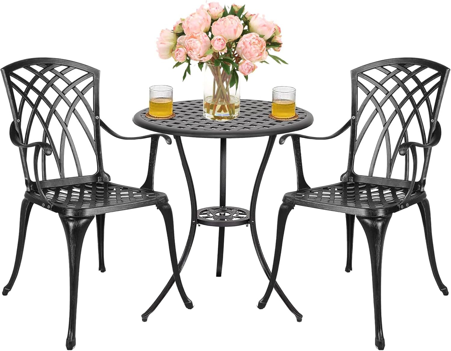 Outdoor Round Bistro Set With Umbrella Hole Cast Aluminum