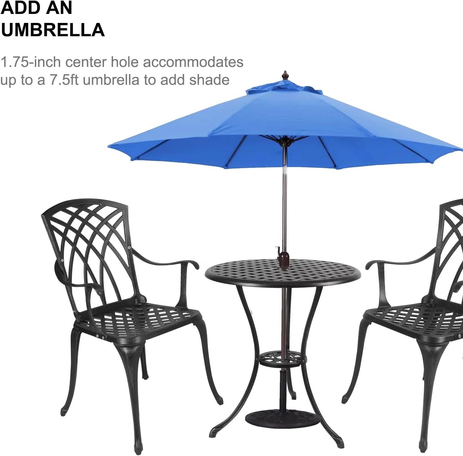 Outdoor Round Bistro Set With Umbrella Hole Cast Aluminum