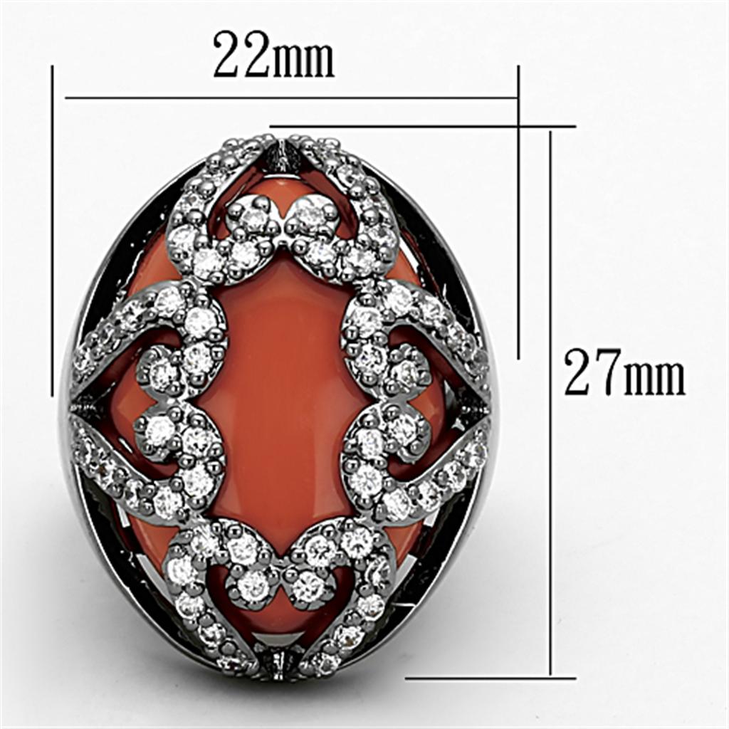 LOA886 - Ruthenium Brass Ring with Synthetic Cat Eye in Orange-1