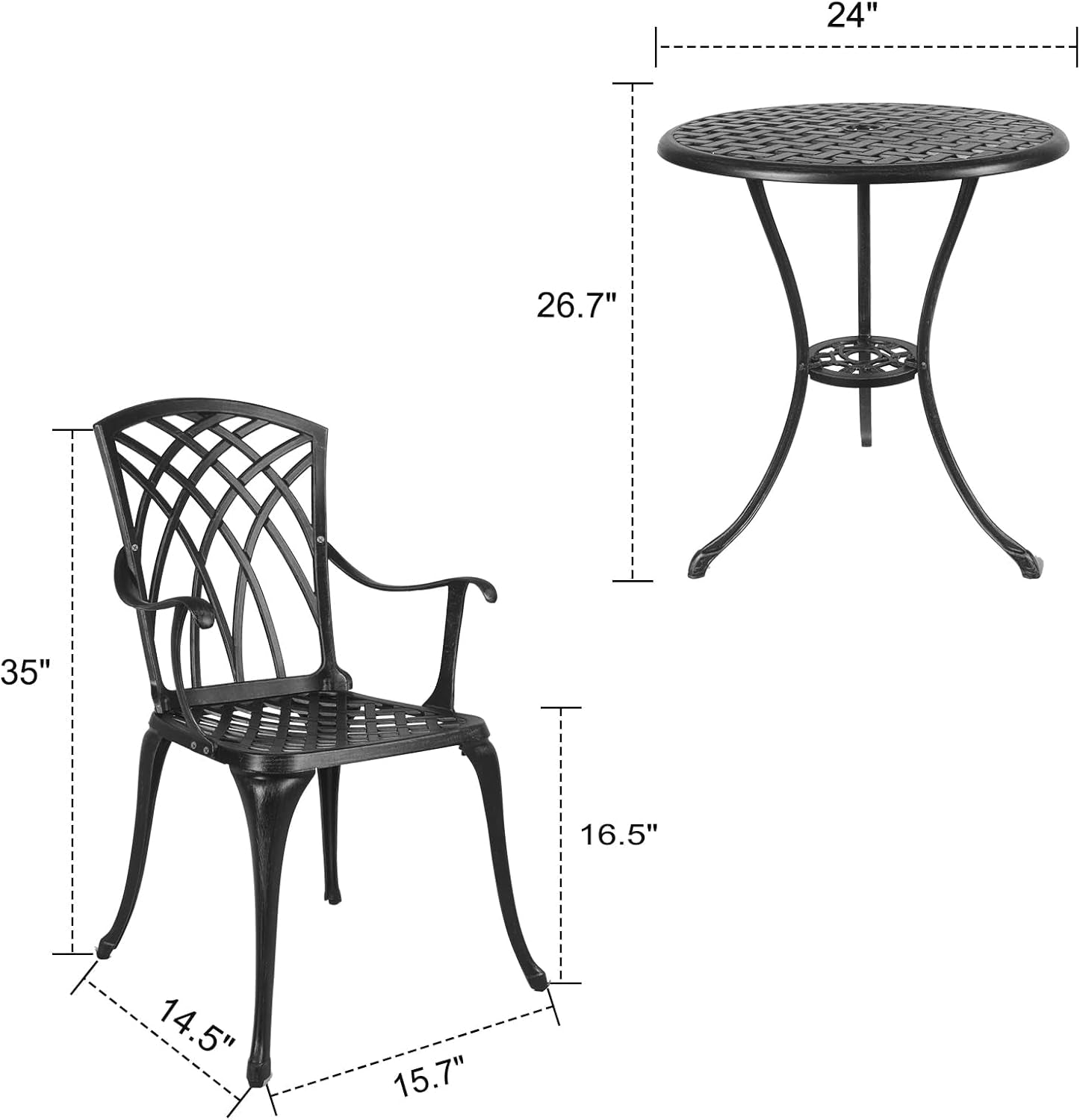 Outdoor Round Bistro Set With Umbrella Hole Cast Aluminum