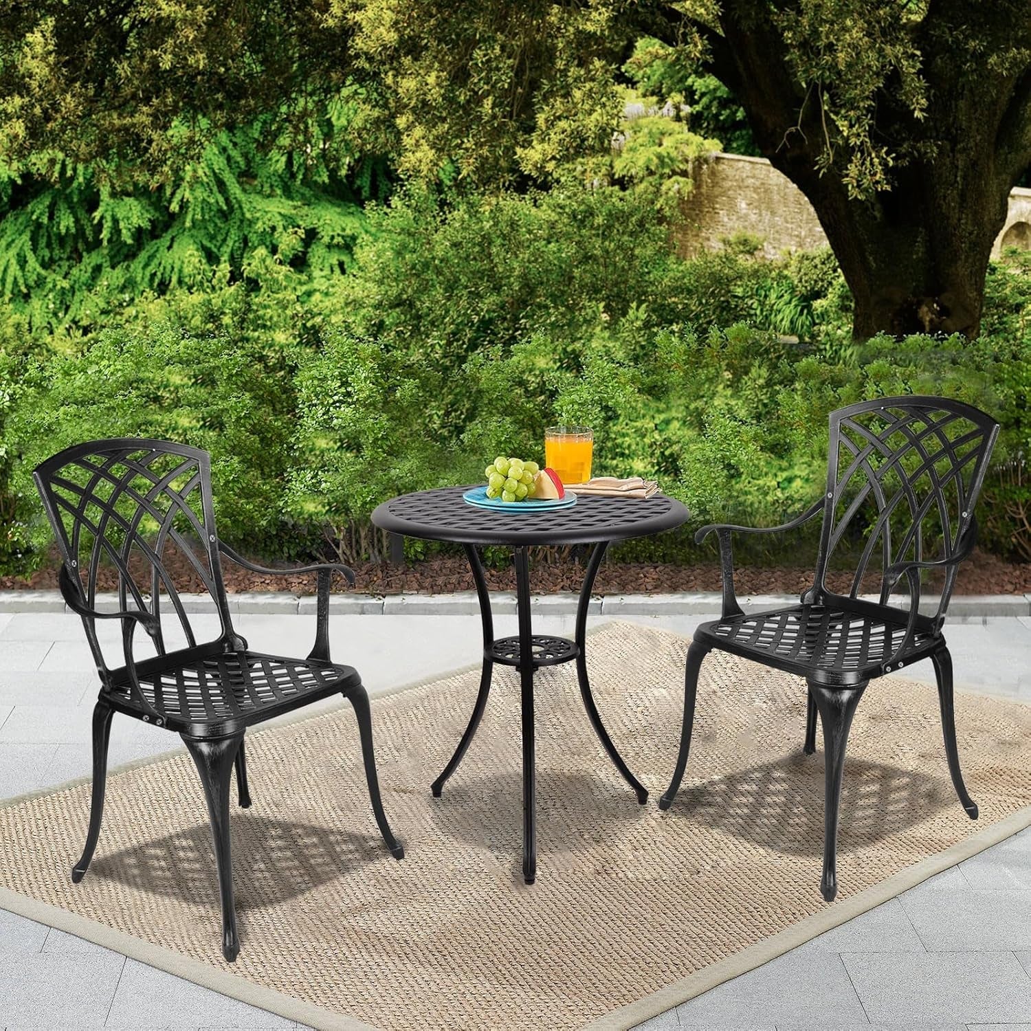 Outdoor Round Bistro Set With Umbrella Hole Cast Aluminum