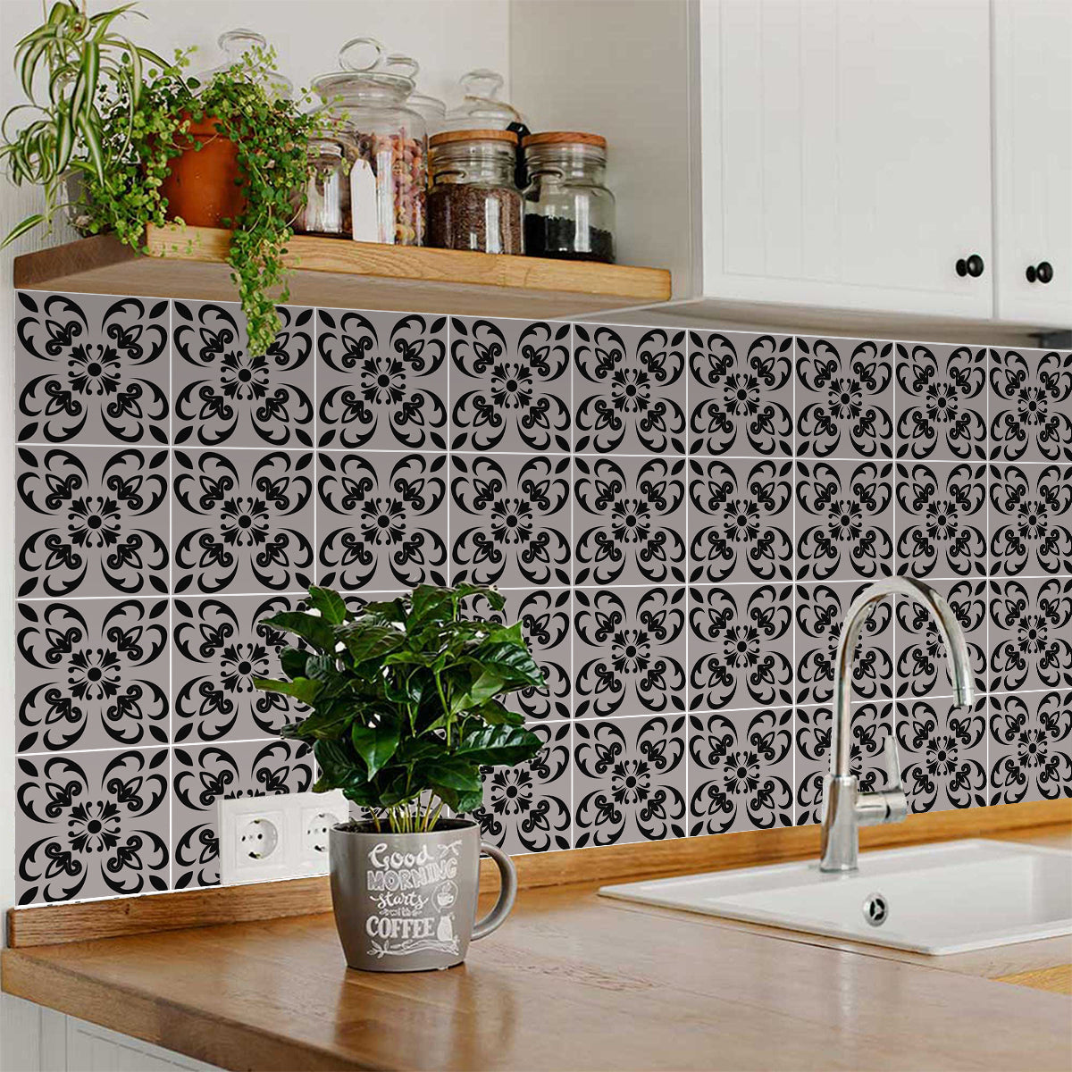 Gray and Black pattern dark Backsplash for background renovation Tiles Model - SB29