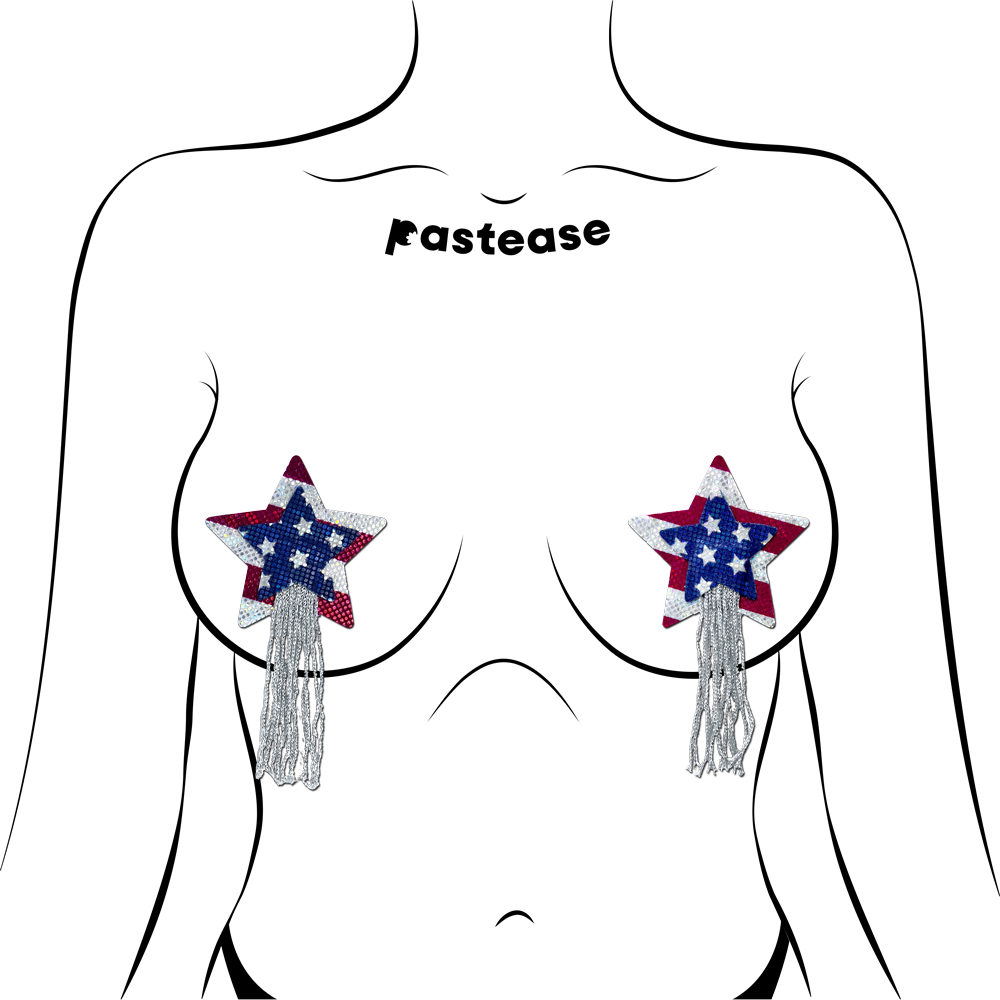 5-Pack: Tassel Pasties: American Patriotic Sparkling Stars & Stripes USA Breast Pasties by Pastease®-1